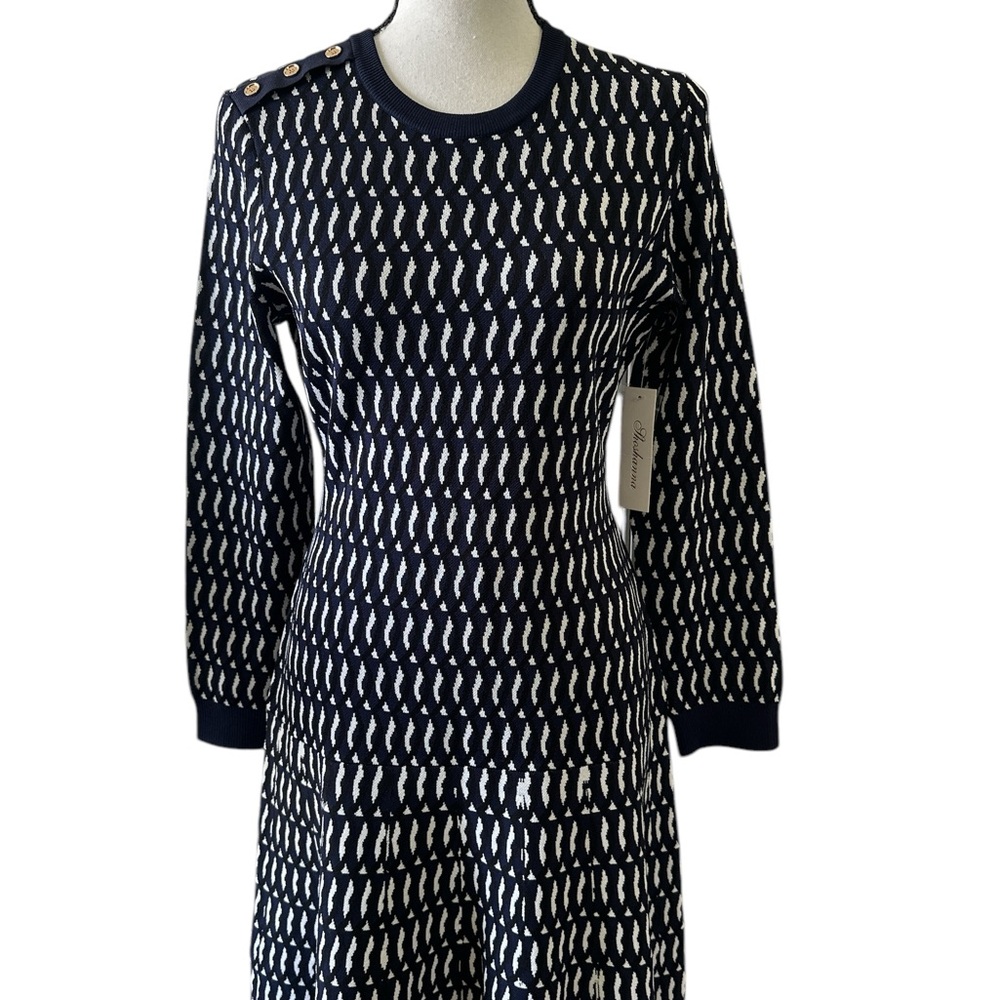 Shoshanna Navy/Black & White Dress Size M NEW!